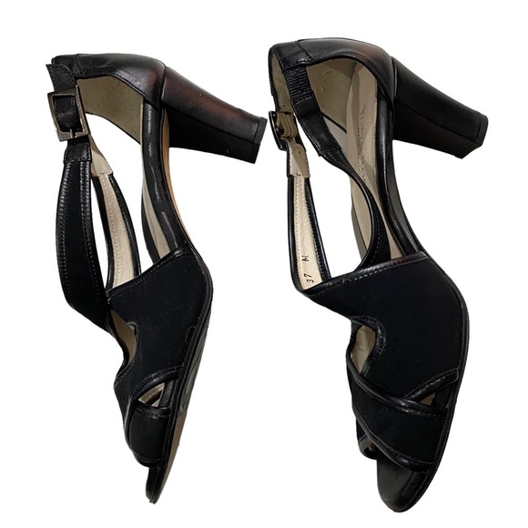 Taryn Rose Made In Italy Black Leather Peep Toe 3” Heels Sz 7M Shoes Pumps - Picture 4 of 9